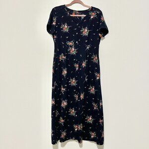 Womens VTG  Button Front Maxi Dress 10 Dark Cottagecore Floral Prairie Pastoral